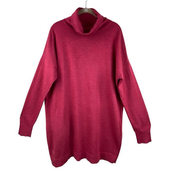 Eileen Fisher 100% Merino Wool Cowl Neck Sweater Dress Size 2X Deep Wine Red - Picture 6 of 6